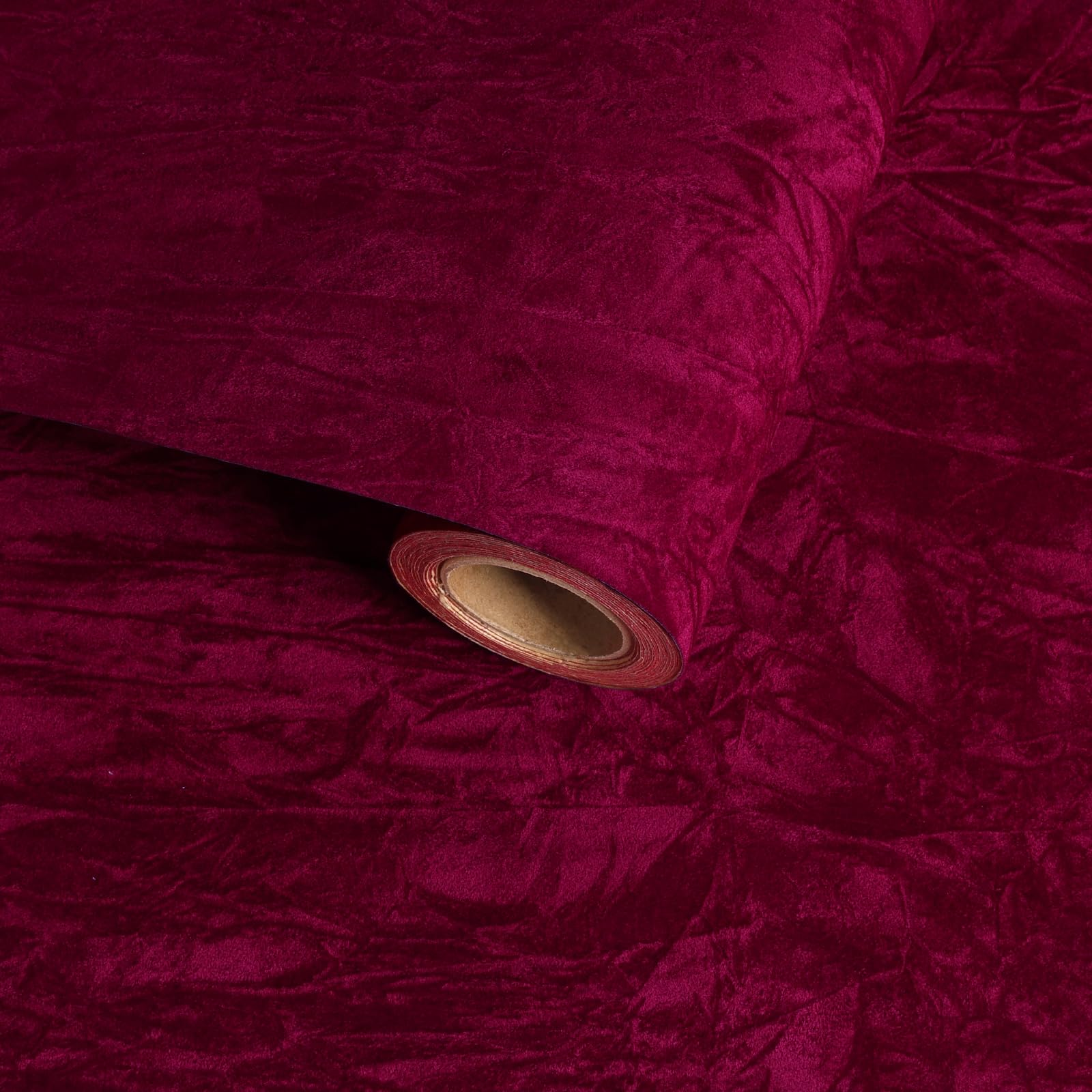 VaryFloral Burgundy Velvet Contact Paper 30cm x 300cm, Peel and Stick Wallpaper Liner for Jewellery Box Wardrobe Drawer Flocked Fabric Vinyl Wrap for Furniture & Small Wall Decor