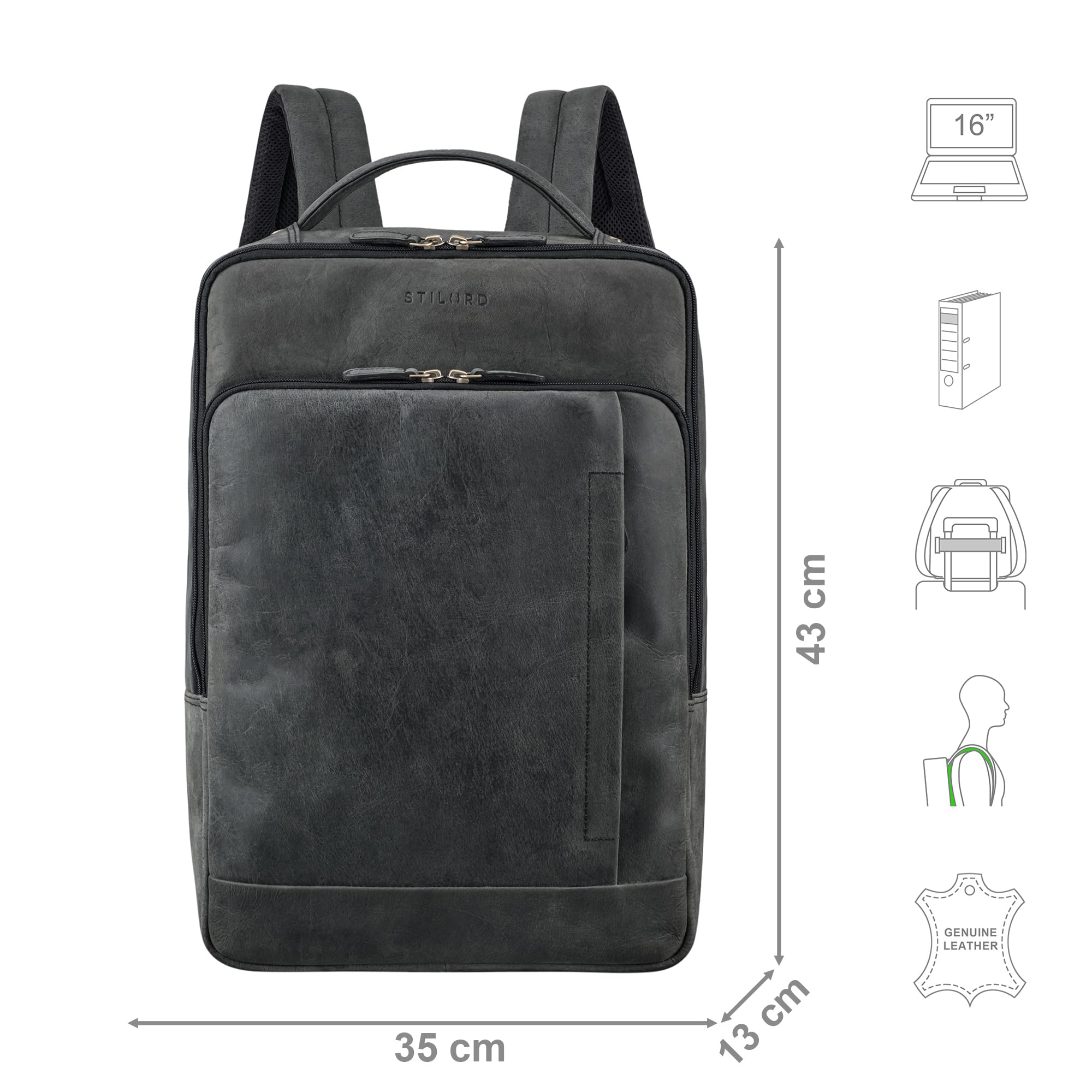 STILORD "Emmanuel" Duży Skórzany Plecak Męski i Damski na Laptop 15,6-16 Cali Elegancki Backpack do Biuro University Podróż Plecak Biznesowy ze Skóry Naturalnej Kolor:antracyt