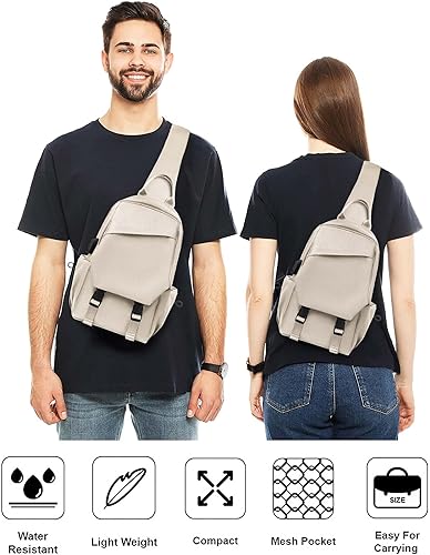 Miniatura 2 de khaki Sling Bag for Men Women, Mini Anti Theft One Strap Motorcycle Backpack Sling Tactical Chest Bag for Swimming Diving Outdoor Sports