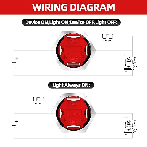 Miniatura 5 de Joinfworld Interruptor de botón de cierre resistente de 12 V y 20 amperios, interruptor de encendido y apagado de 0.630 in, interruptor de botón de