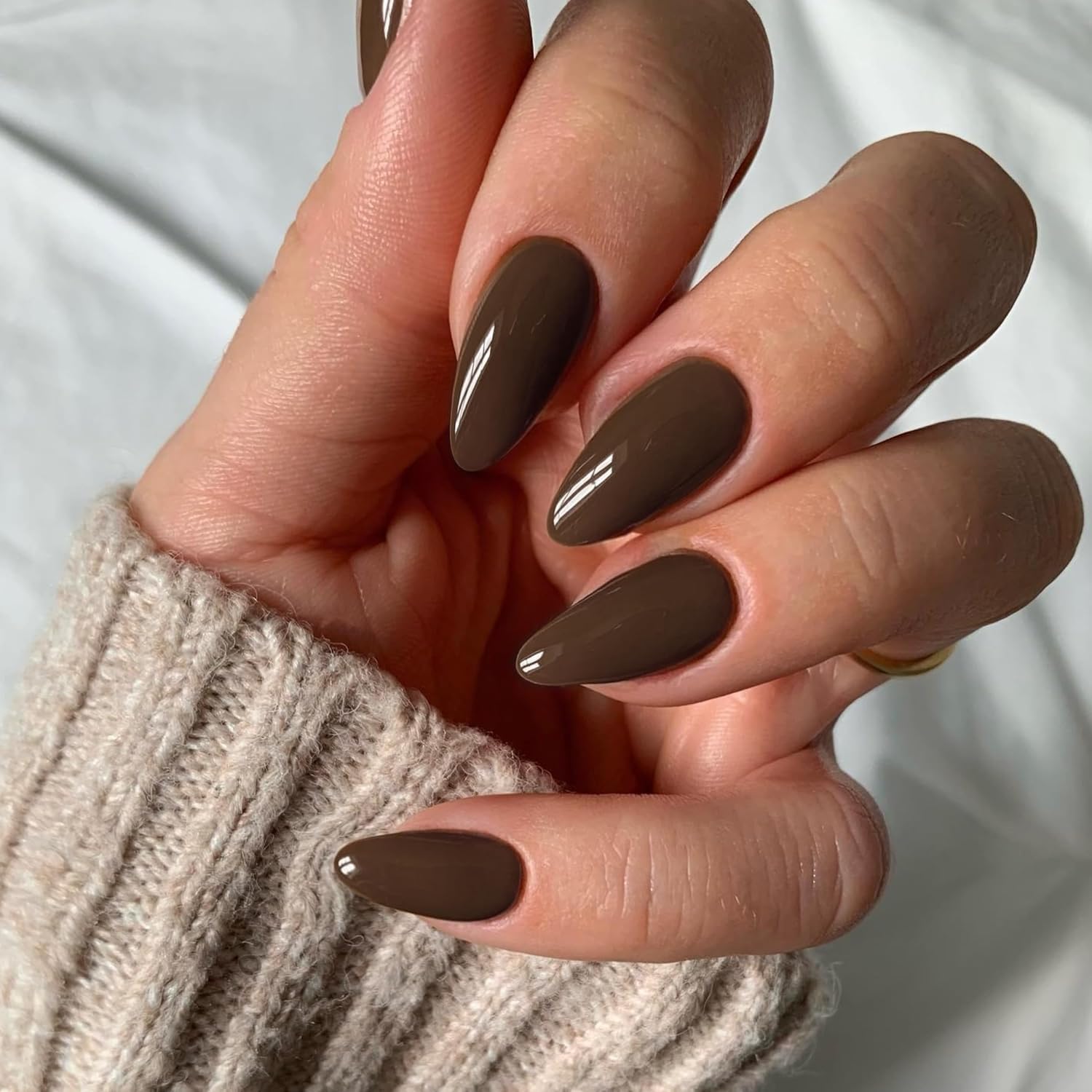 SXVME Brown False Nails Medium, Acrylic Press on Nails Almond - Image 2