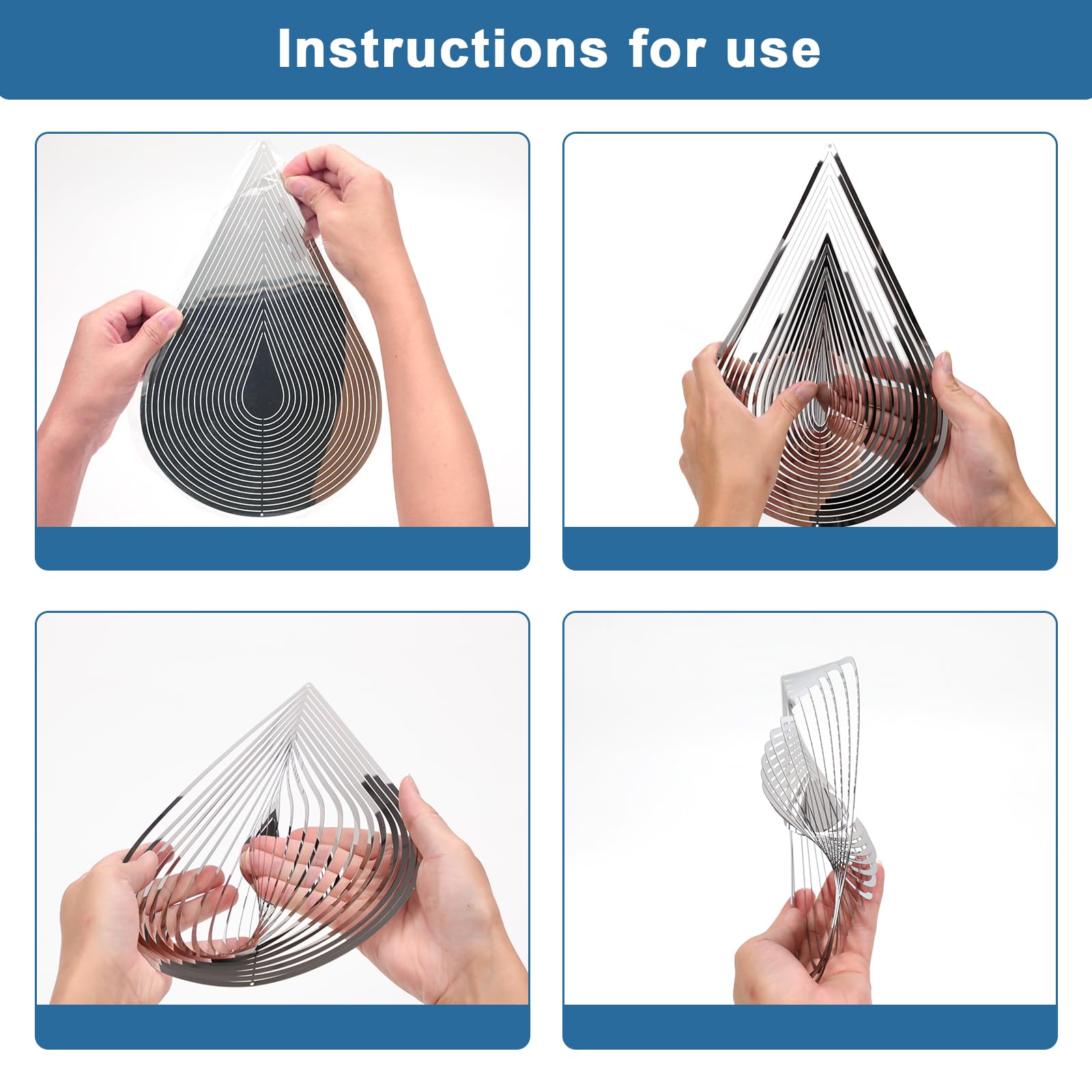 CosyCorner Windspiel mit fließendem Lichteffekt, Hofdekorationen aus Edelstahl, Haus hängende Dekoration, 30,5 x 20,3 cm, Spinner mit einem um 360° drehbaren Haken (Wassertropfen, Silber)