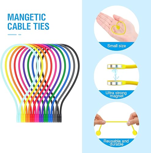 Miniatura 2 de Bridas magnéticas para cables, de silicona, reutilizables, para organizar y agrupar cables, se pueden utilizar en casa, oficina, escuela, al aire