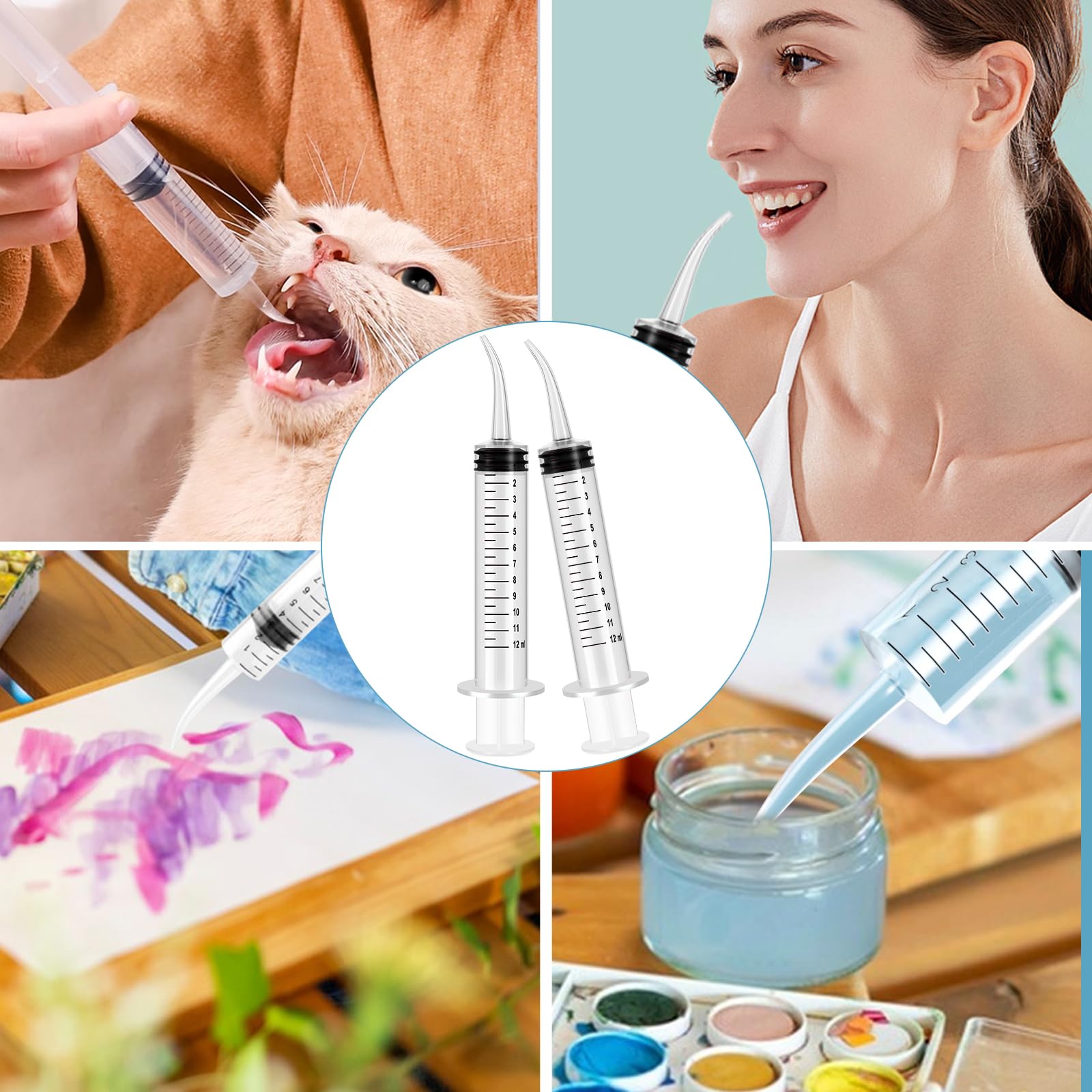 Lot de 4 seringues dentaires de 12 ml seringue dentaire en plastique transparent avec pointe incurvée et verre doseur pour soins bucco-dentaires et nettoyage