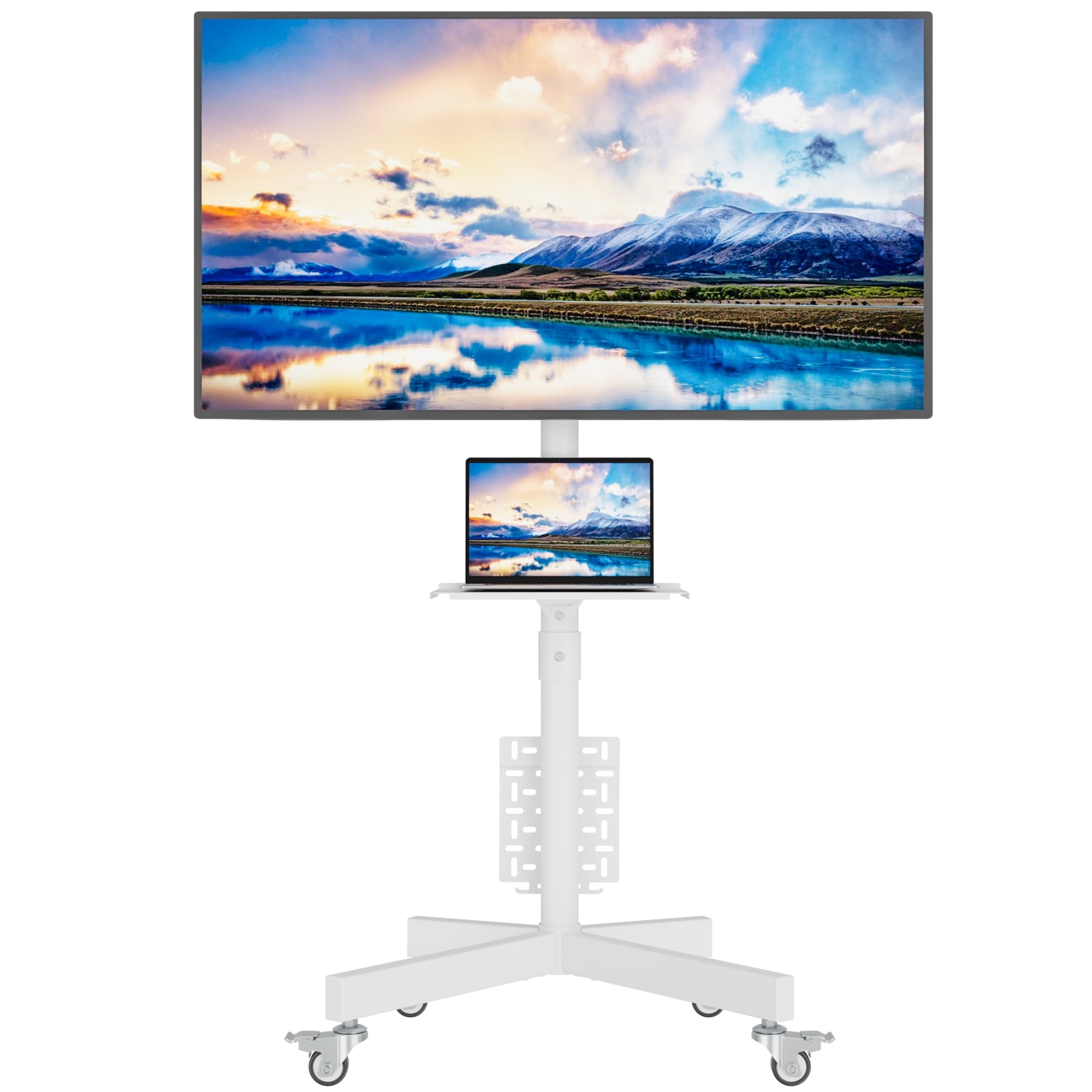 BONTEC Mobile TV Stand with Pegboard Storage for 23–60 Inch TVs, Height Adjustable Mobile TV Cart with Tilt Mount, Holds 40kg, Max VESA 400x400mm, Lockable Metal Wheels, Metal Shelf & Cable Management