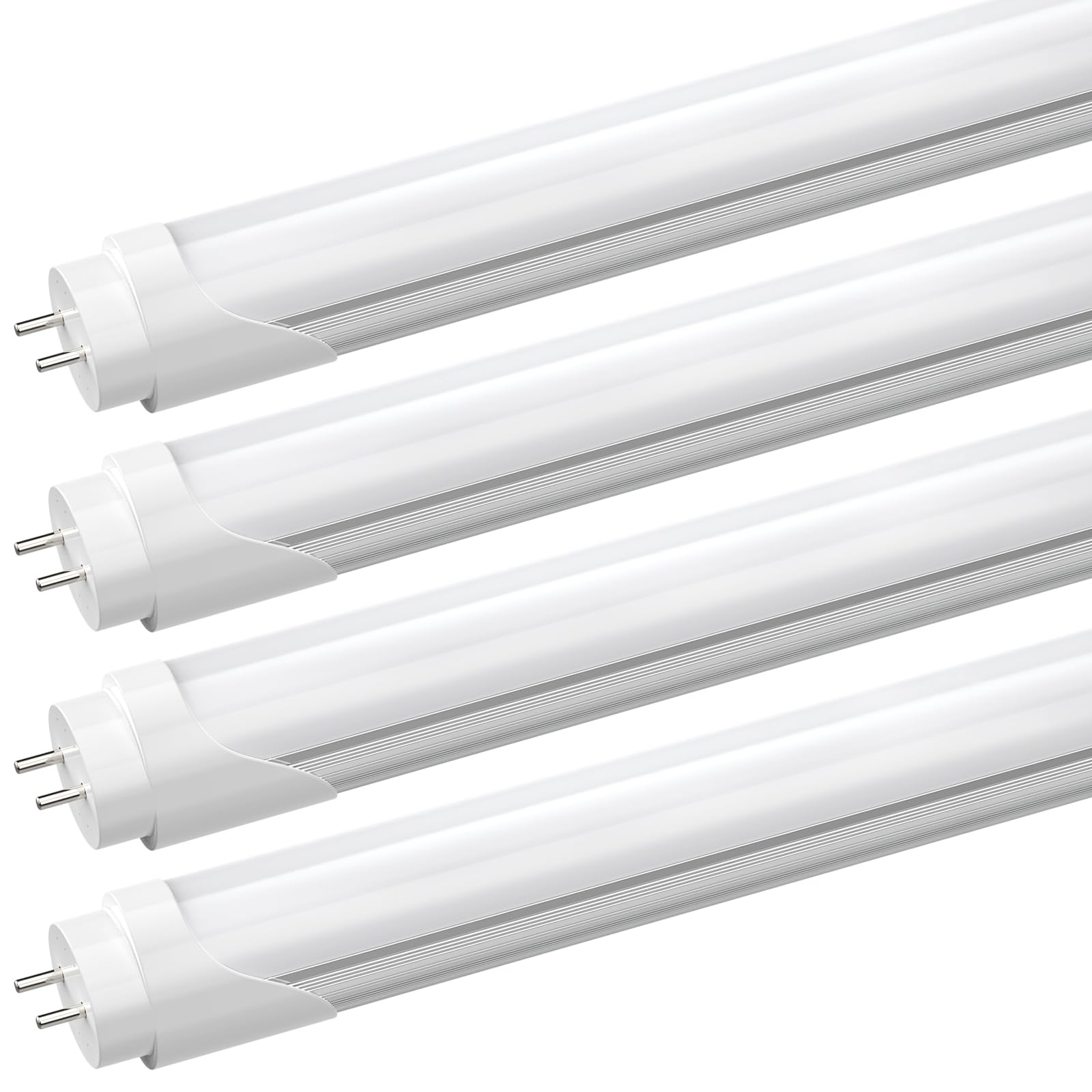 JESLED T8 4FT LED Type A+B Light Bulbs, 24W 3000LM 5000K Daylight White, Plug and Play or Ballast Bypass, 4 Foot Flourescent Tube Replacement, ETL Listed, Dual-end, Frosted, Warehouse Lights 4Pack