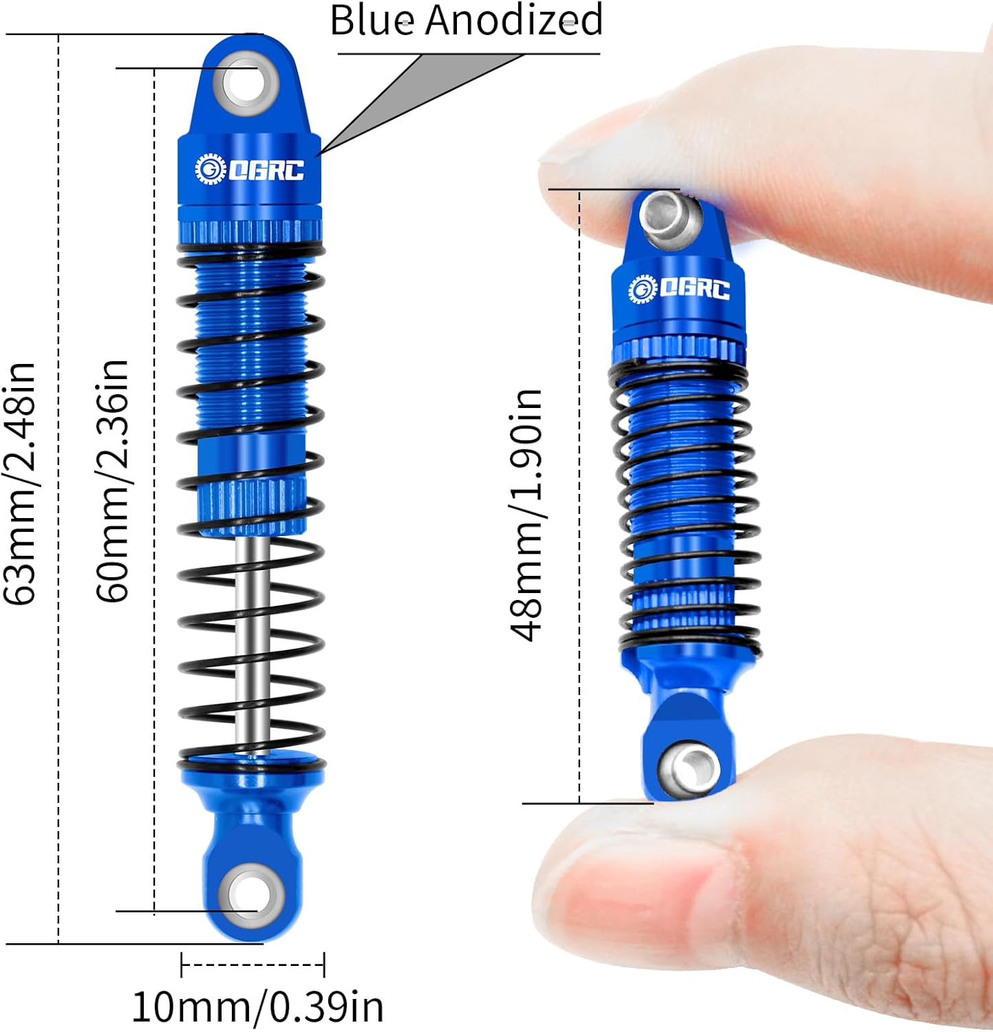 OGRC 59mm Shocks Absorber Oil Threaded Damper Threaded Shock Absorber for TRX4M 1/18 RC Crawler Upgrade Parts (Blue)