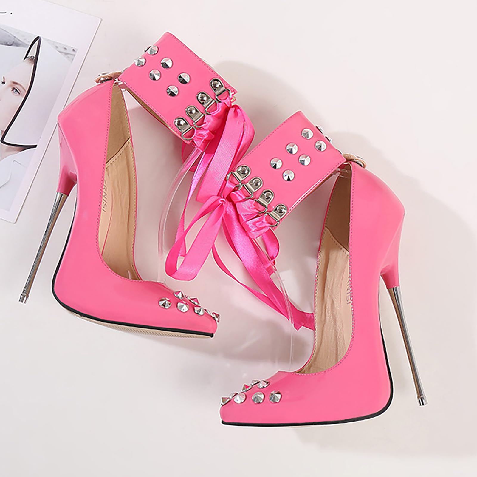 Tacones Altos de 16 cm para Mujer y Hombre | Zapatos de tacón de Aguja con Punta Puntiaguda en Tallas Grandes para Fiestas de Disfraces, Discotecas, travestismo y Pole Dance