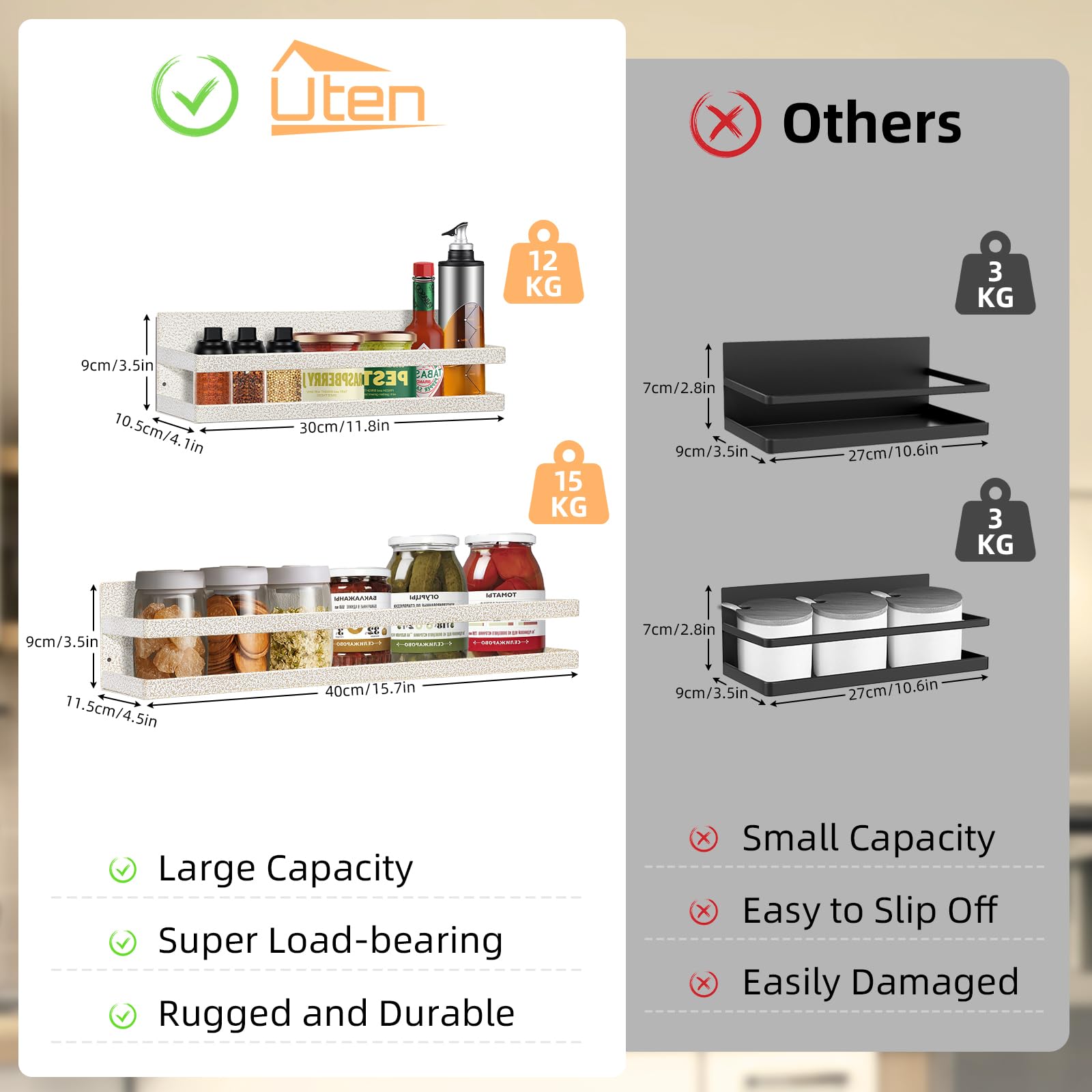 Uten Magnetic Spice Rack, 2 Pack Strong Magnetic Shelf, Wall Mounted Spice Rack Without Drilling - Image 3