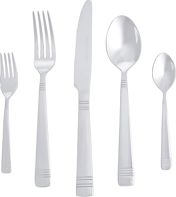 Amazon Basics 20-Piece Stainless Steel Bistro Flatware Set, Service for 4