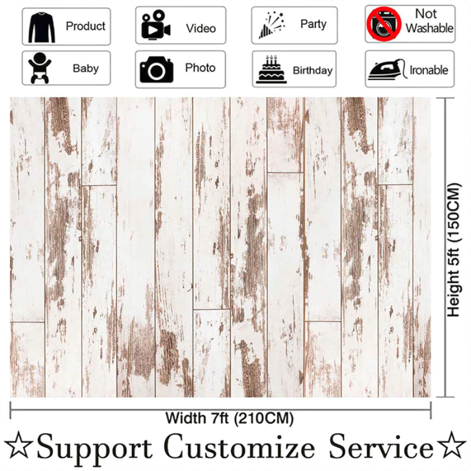 Allenjoy 7x5FT White Wood Rustic Wooden Floor Backdrop for Newborn