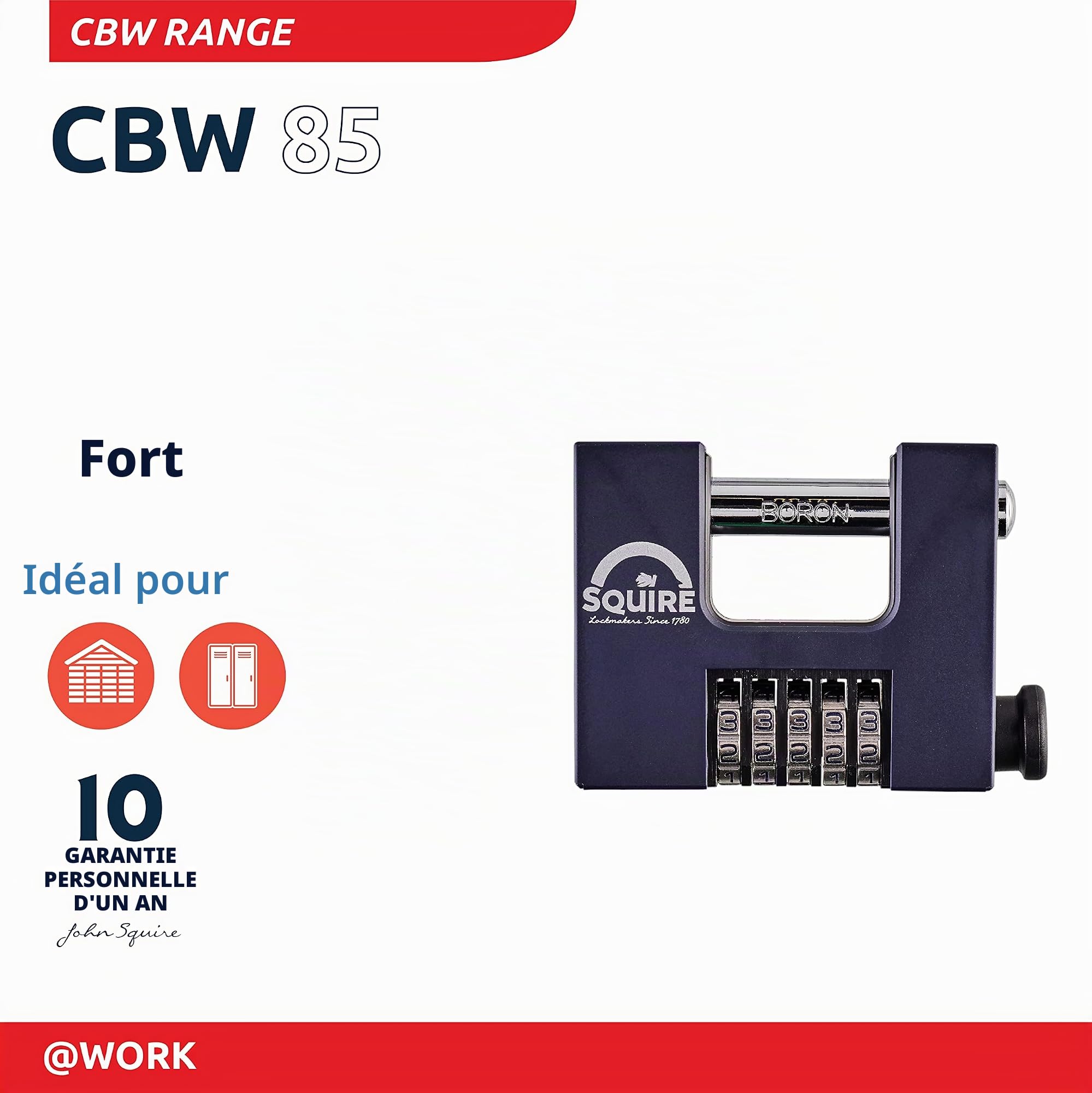 Squire Cadenas robuste (CBW85) - Anse rotative la plus robuste - Cadenas à combinaison à 5 roues - Alliage d'acier résistant à la corrosion - Serrure résistante aux intempéries