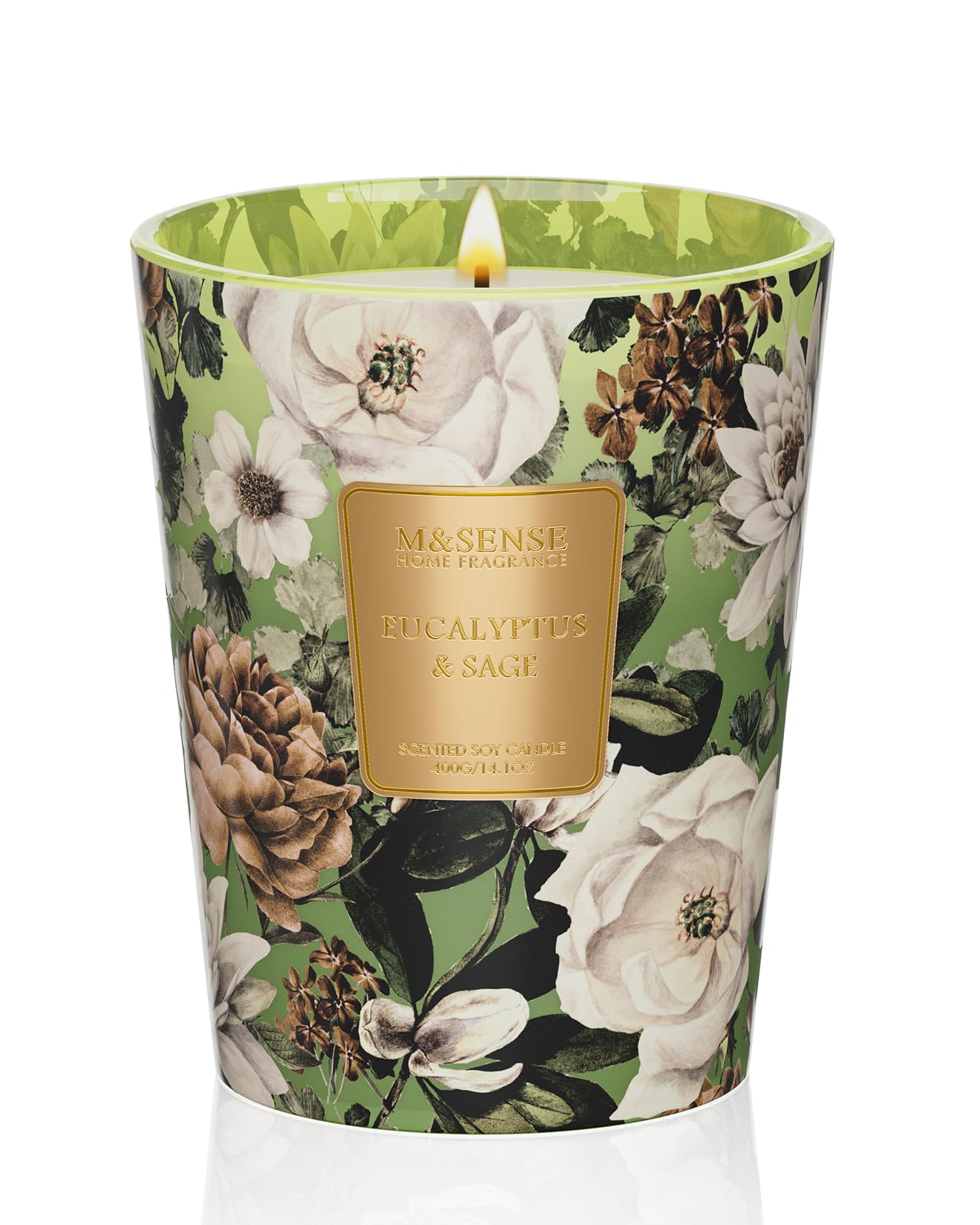 M&SENSE Eucalyptus Sage Scented Candle, 14.1oz 60H Burn Time Slow Burning, Natural Soy Candles Aromatherapy Relaxing Sleep, Home Fragrance Housewarming Gifts
