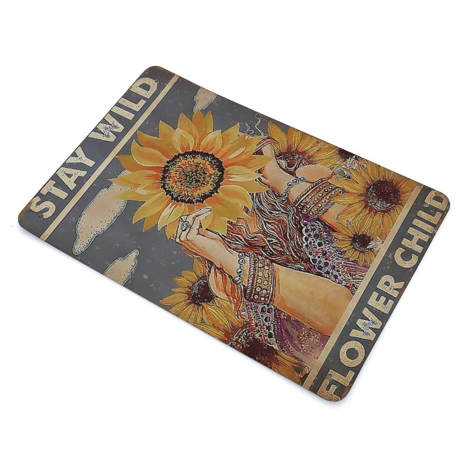 SANTUKEY Targa In Metallo Vintage 'Stay Wild Flower' - Cartello Decorativo 30,5x20,3 Cm Per Parete, Interni Ed Esterni, Stile Hippie, Regalo Per Camera Ragazze E Giardino