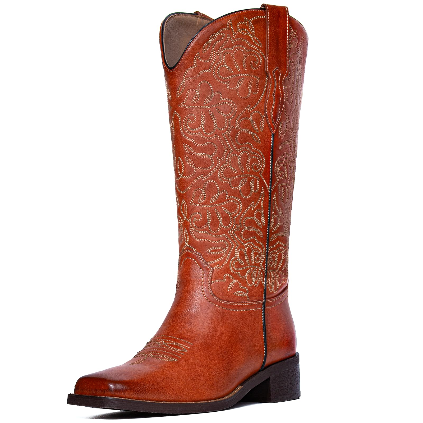 Western Cowboy Boots for Women Knee High Cowgirl Boots with Classic Embroidered, Pointed Toe Chunky Heel Fashion Retro Classic Pull On Tall Boot Women Fall Winter