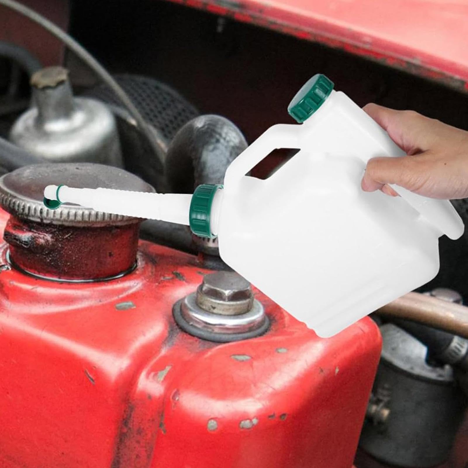 Distributore di olio motore, contenitore per olio per auto, 1 l, caraffa dosatrice per olio motore, contenitore trasparente con beccuccio esteso, dispenser di oli motore per trapani a