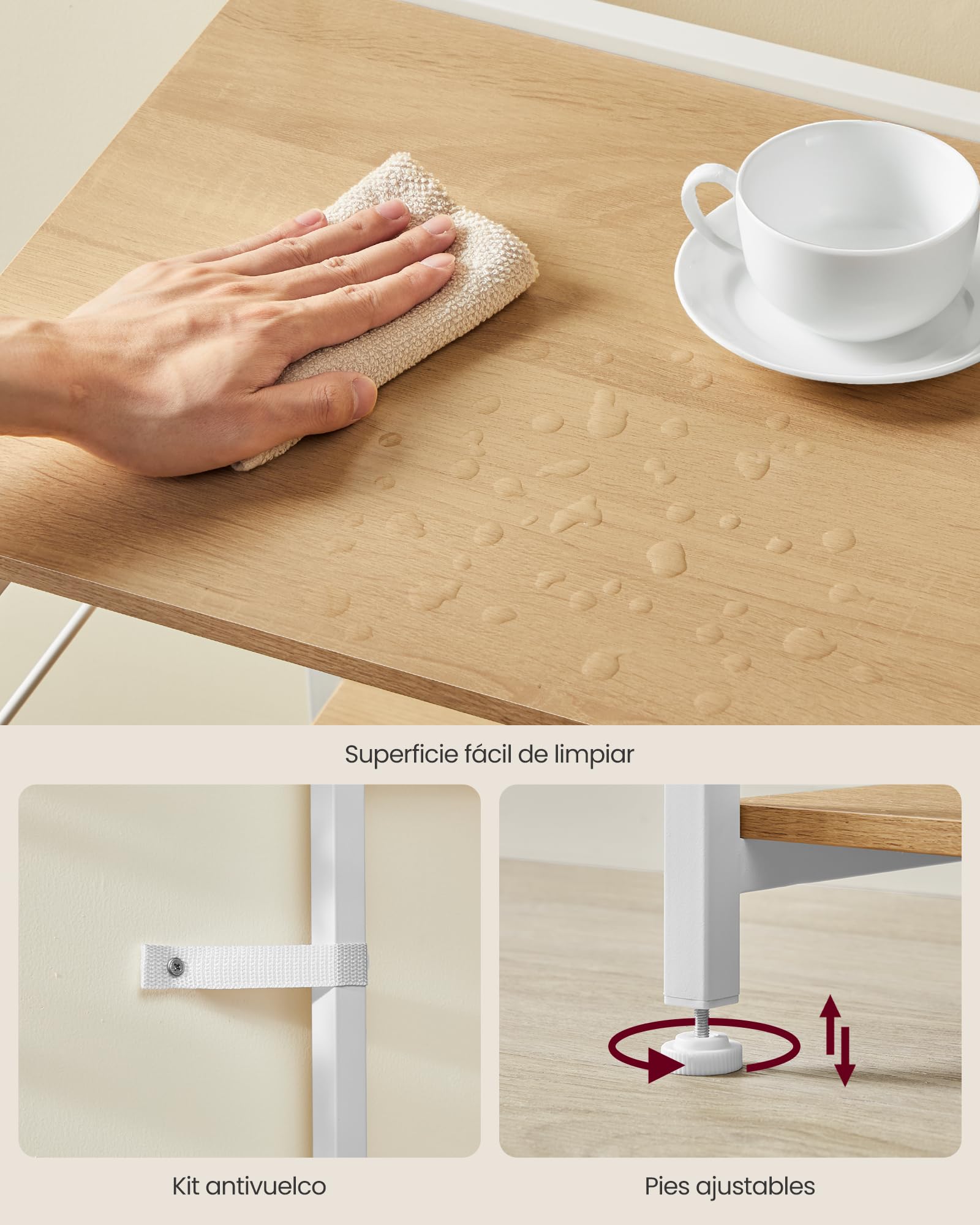 VASAGLE Estantería de Cocina con Enchufes, Estantería de Panadería, Barra de Café, 8 Ganchos en S, Cesta, Especiero, 40 x 90 x 165,5 cm, Roble Dorado y Blanco Nube KKS031Y19