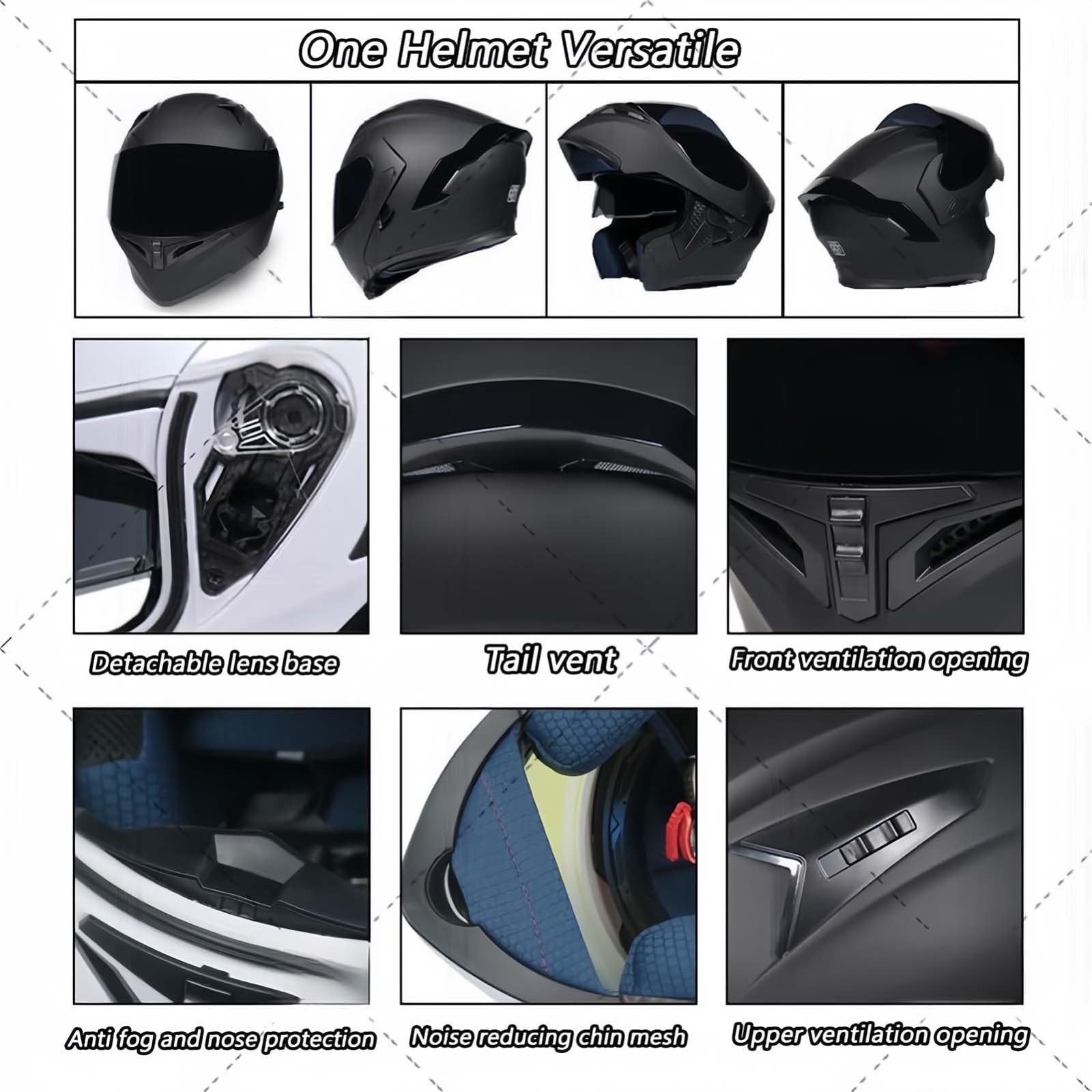 Kask szczękowy z podwójnym wizjerem, kask modułowy z maską na twarz, w zakres dostawy wchodzi kask motocyklowy z certyfikatem ECE, wyjmowana wyściółka wewnętrzna, z wbudowanym mikrofonem