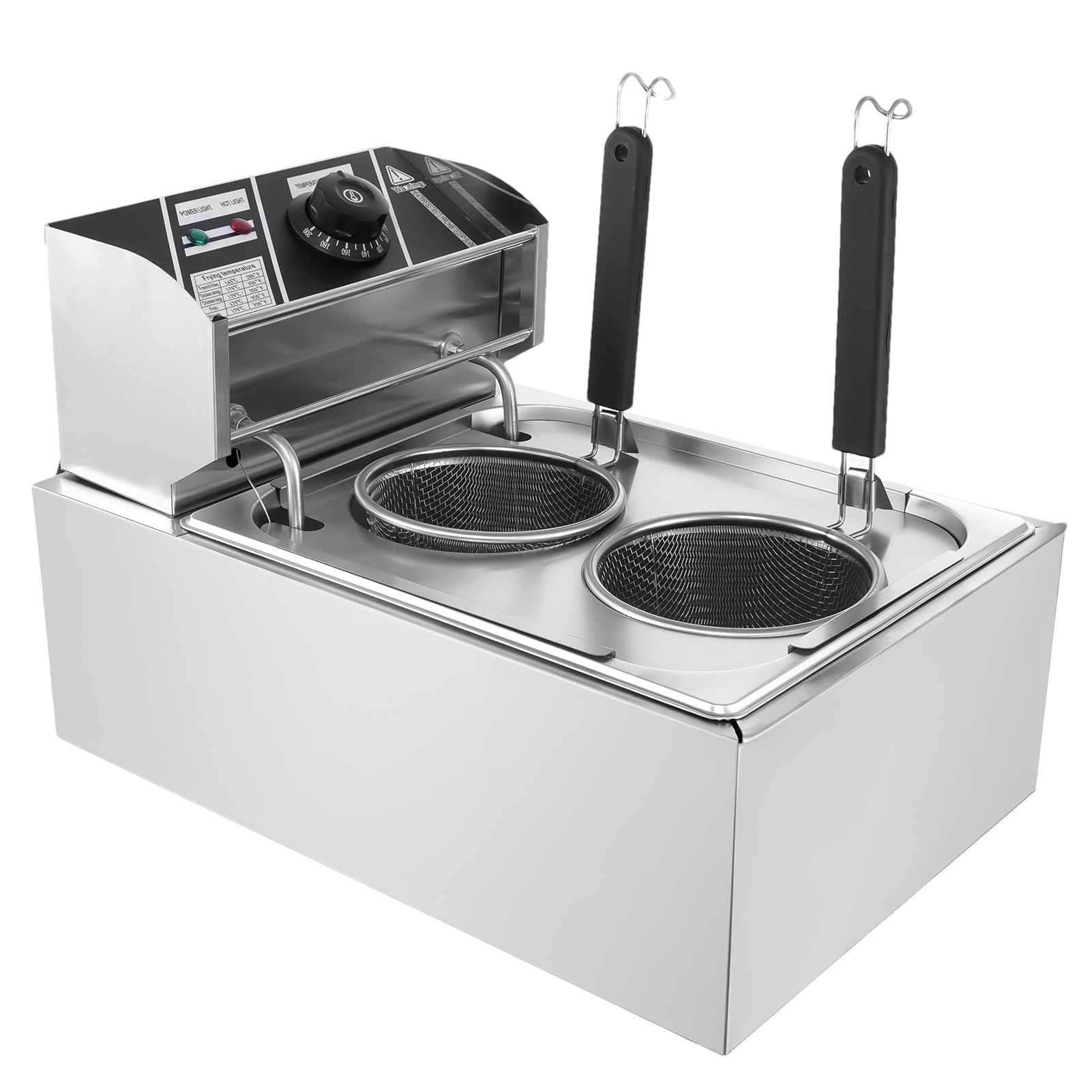 Commercial 1500W 2 Holes Electric Noodle Cooker - 5-6L Stainless Steel Pasta Maker with Baskets & Precise Temp Control (110V,122-230°F) for Home/Restaurant Use