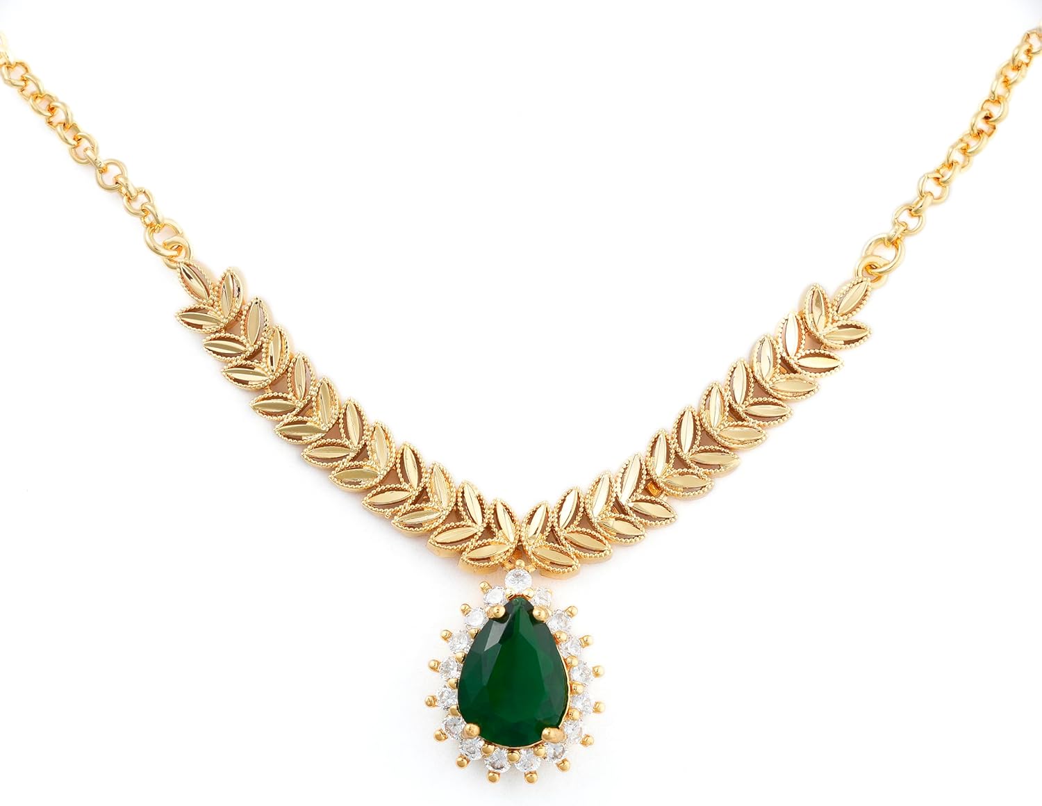 Mingee Women’s green teadrop Leaf design Necklace in Brass – 18K Gold Plated & Oxidized Design for Banquet & Special Occasions – Elegant Luxury Jewelry with Gift Box
