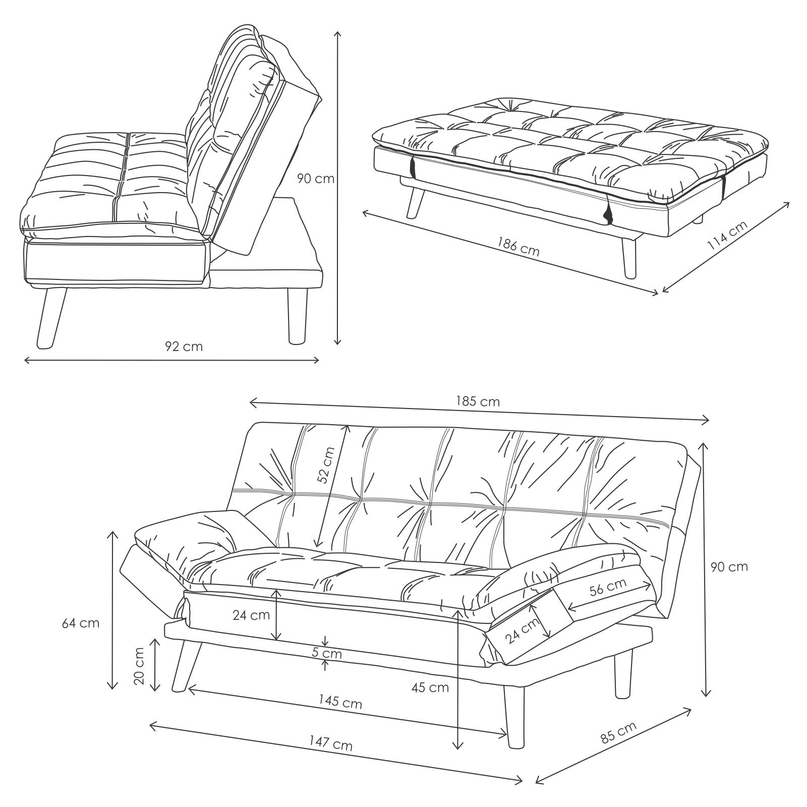 Homescapes Velvet Sofa Bed Dark Grey 2 Seater Sofa Click Clack Bed