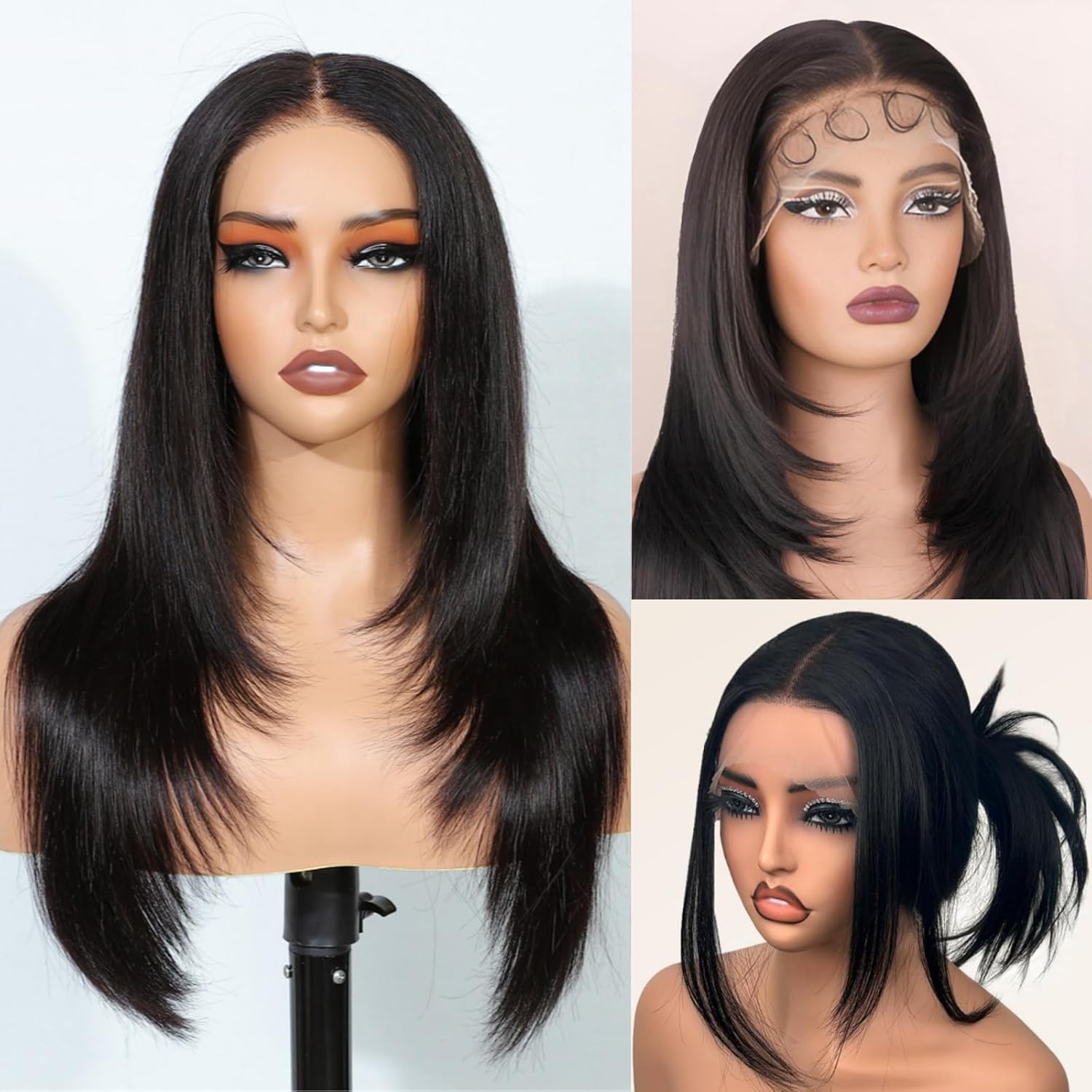Synthetic Lace Front Wig Long Straight Black Wigs for Black Women Wear and Go Glueless Wigs as Human Hair Pre Plucked Pre Cut 13x6 Lace Front Wigs (Natural Black, 24 Inch)