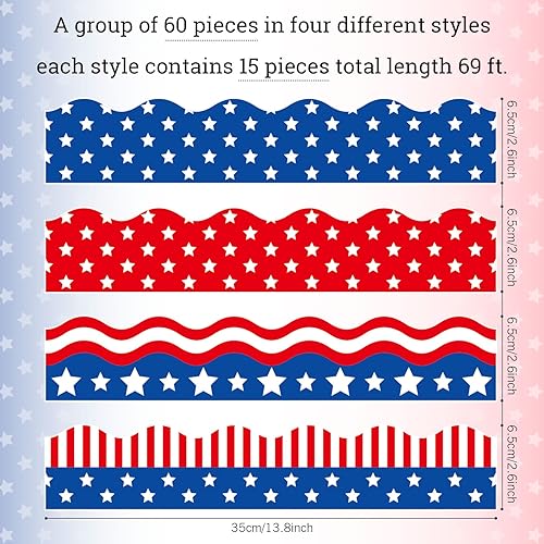 Miniatura 2 de Waline - Calcomanías autoadhesivas para tablón de anuncios, 4 de julio, 4 diseños, calcomanías autoadhesivas para el borde de la bandera