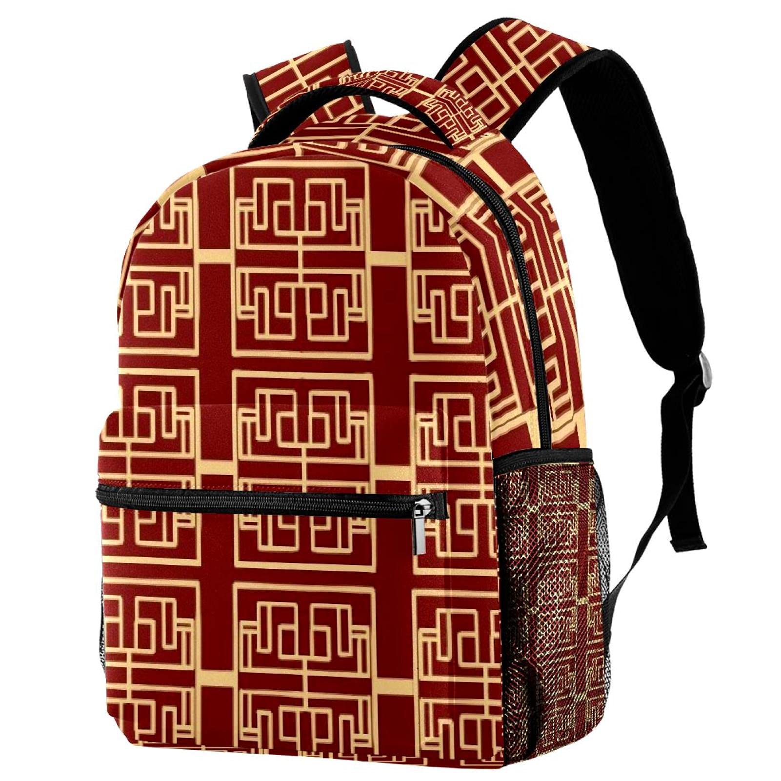 Sac à dos décontracté motif carré rouge Multicolored-1 haute capacité
