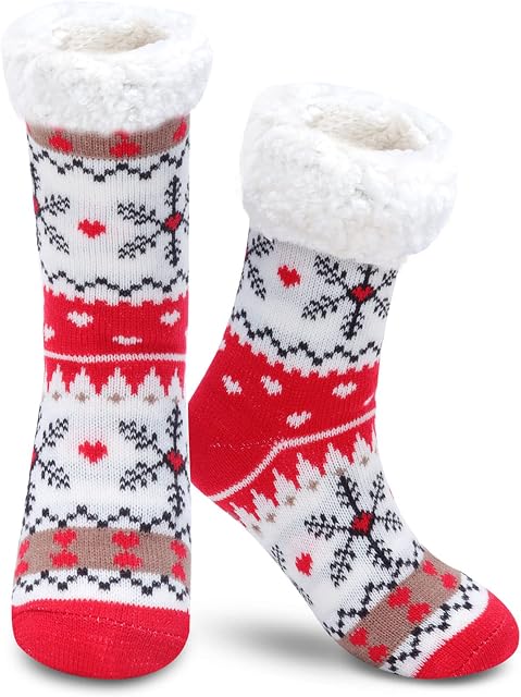 Women Fluffy Slipper Socks - Winter Non-Slip Fleece Lined Warm Slipper Socks Super Soft Cozy Fuzzy knitted Slipper Socks for Women Girls