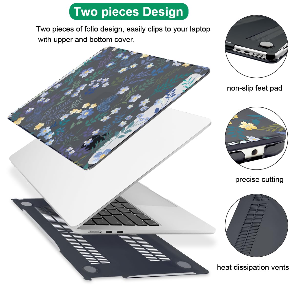 Funda para MacBook Air de 13.6 pulgadas 2024 2023 2022 modelo A3113 M3 A2681 M2, funda rígida de plástico con patrón impreso para teclado para Mac Air 13.6 2022, color negro