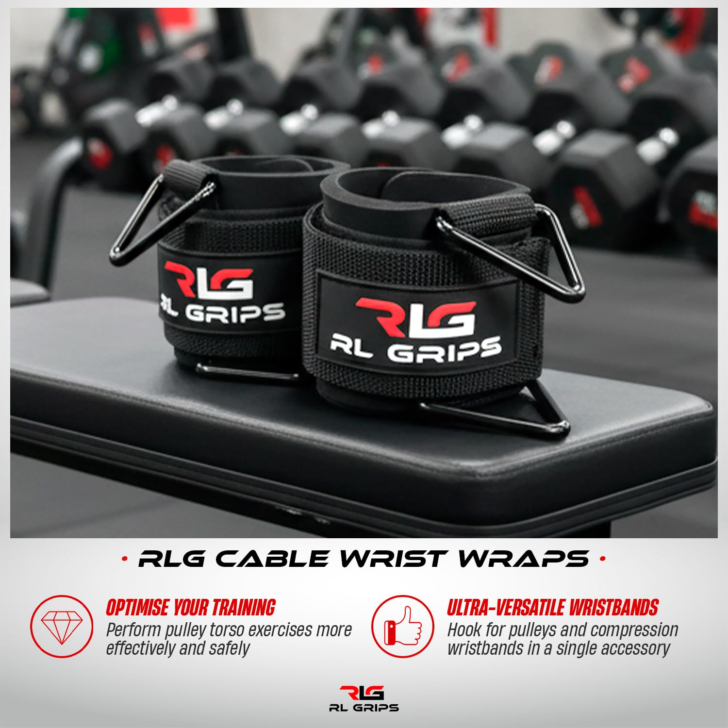 RL Grips - Gym Bands na koła pasowe gimnastyczne z regulacją nadgarstka, na nadgarstek, na nadgarstki, trening na ramionach, trójgłach, kostkach do treningu kablowego