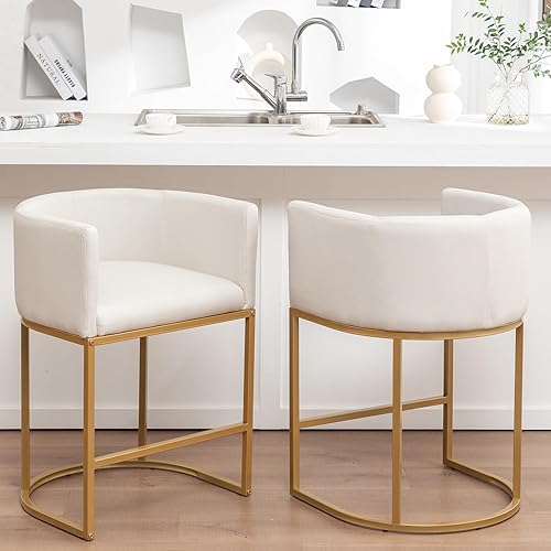 Miniatura 1 de Gold - Juego de 2 taburetes de bar modernos de altura de mostrador de 25 pulgadas de alto con respaldo, taburete de bar tapizado de tela de lino