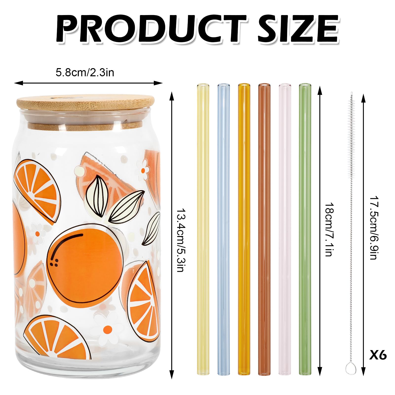 Whaline Frucht-Trinkgläser, buntes Obstglas, 473 ml, Eiskaffeebecher mit Deckel und Strohhalm, für Sommer-Cocktails, Whiskey, Bier, Limonade, Geschenke, 6 Stück