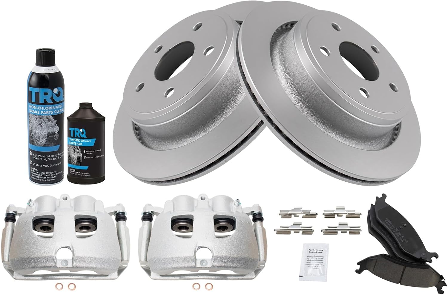 TRQ Rear Brake Pad & Rotor Kit Brake Caliper Brake Chemical Kit Brake Pads Brake Rotor Ceramic Premium G-Coated Compatible with 2012 Ram 1500