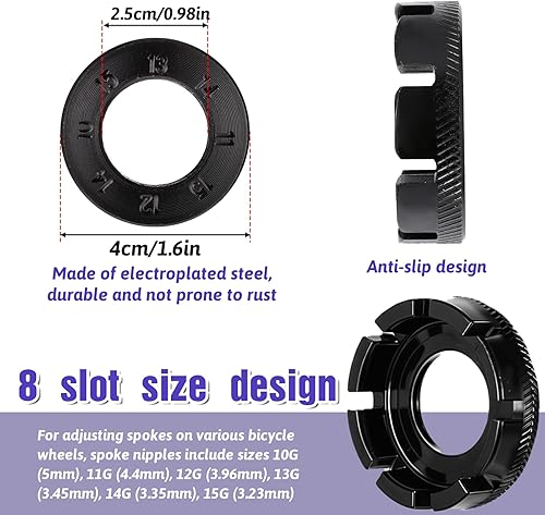 Miniatura 4 de 7 llaves de radios de bicicleta, kit de herramientas de radios de bicicleta de acero, herramienta correcta de llanta de bicicleta portátil con