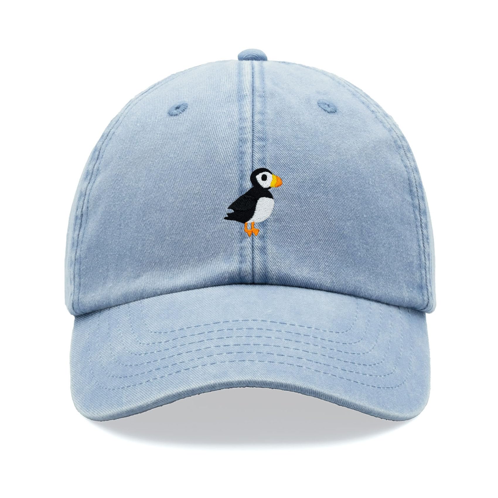 Puffin Baseball Cap Vintage Washed Unisex Dad Hat Adjustable Light Blue