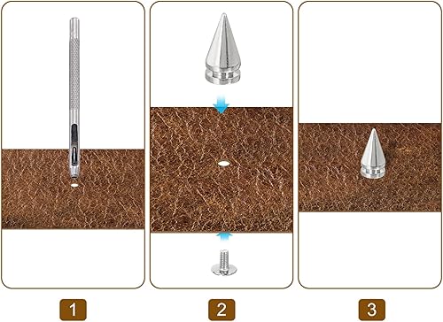 Miniatura 5 de uxcell 16 remaches de espiga de cono de 0.39 x 0.78 pulgadas, tornillos traseros para árbol y picos para manualidades de cuero, ropa, zapatos,