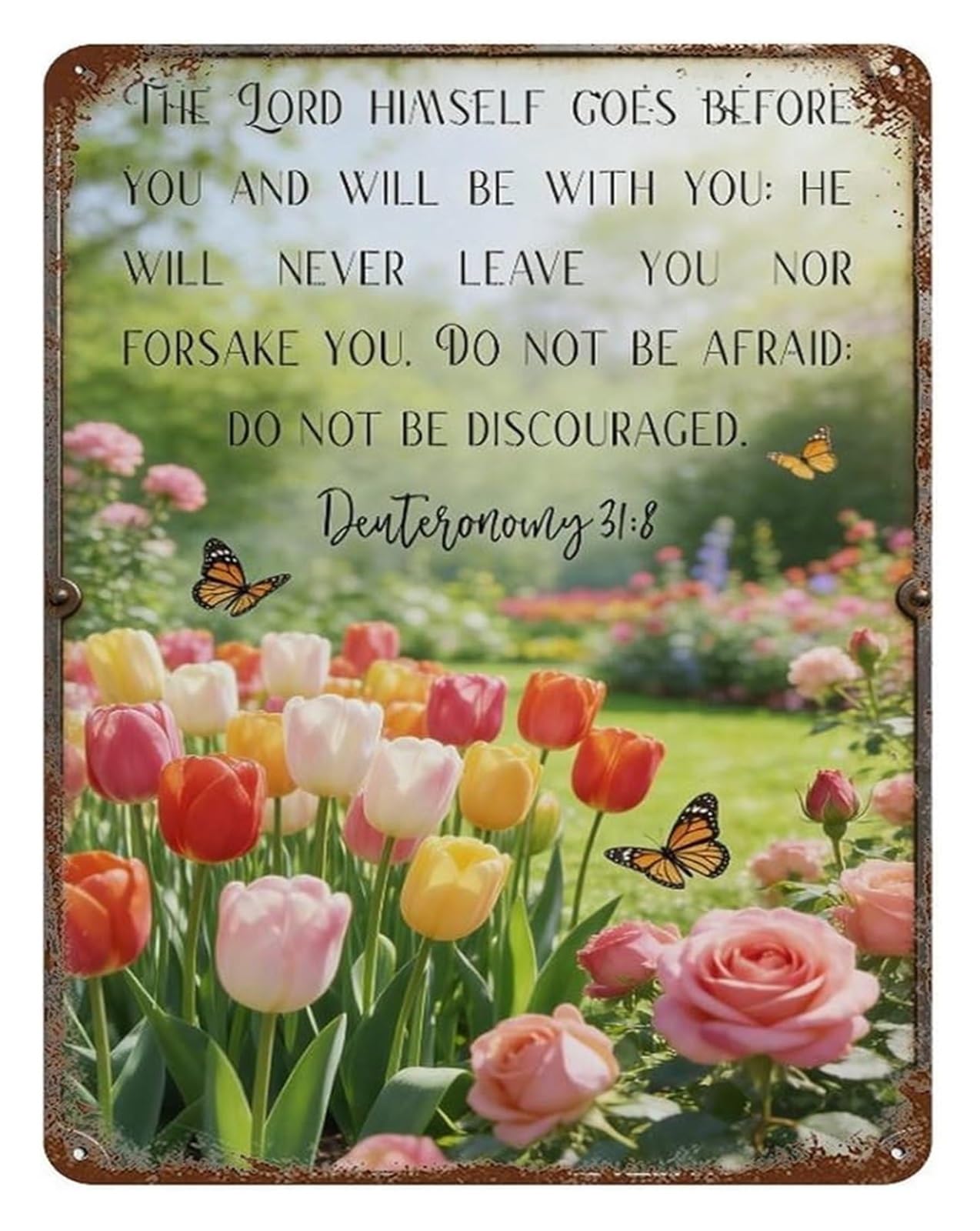 Pknvkzidk One Color Minimalist Bible Verse Metal Tin Sign Deuteronomy 318 Be Strong Simple Typography Plaque For Bathroom Dorm 8 X 12 In