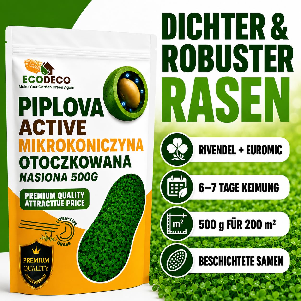 Micro Trefle Nain Blanc Pipolina Semence Pelouse 500g 200 m² Ultra Résistant sans Arrosage Levée Rapide 7 Jours