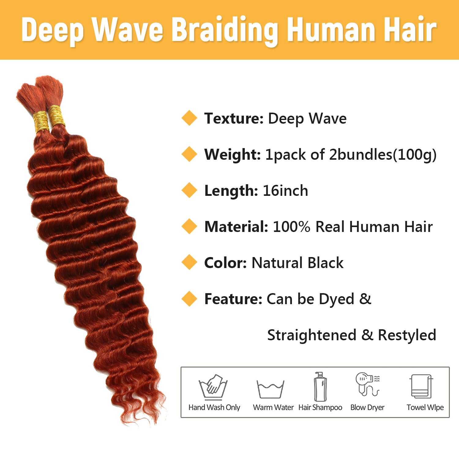 Deep Curly Human Braiding Hair for Boho Braids 2 Bundles 16 Inch 100g Water Wave Bulk Human Hair for Micro Braiding Wet and Wavy Bundles Hair Extensions 350# - Image 2