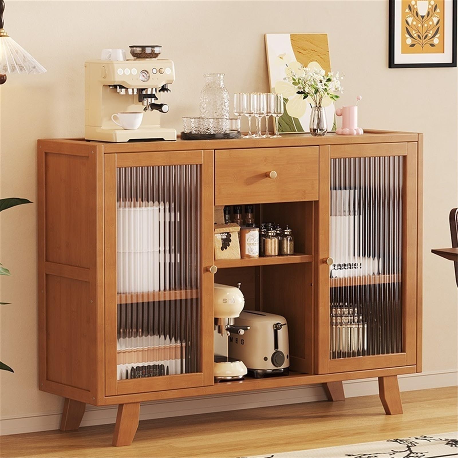 Buffet Buffet Mural à Porte vitrée avec Rangement intégré, Style rétro, Multifonctionnel Double