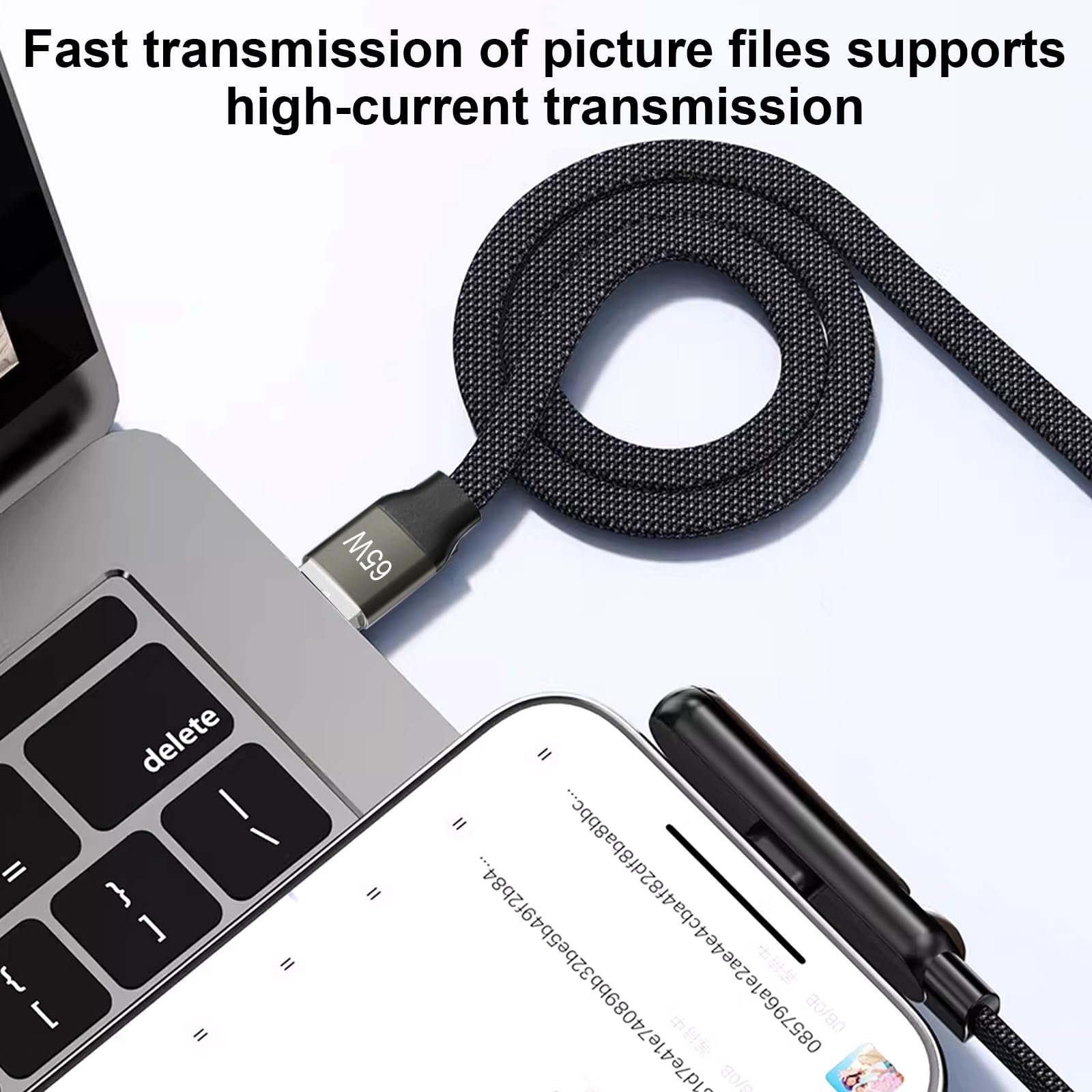 Caricatore rapido 65W 2 in 1 1.5m cavo di ricarica B-C per telefono e tablet