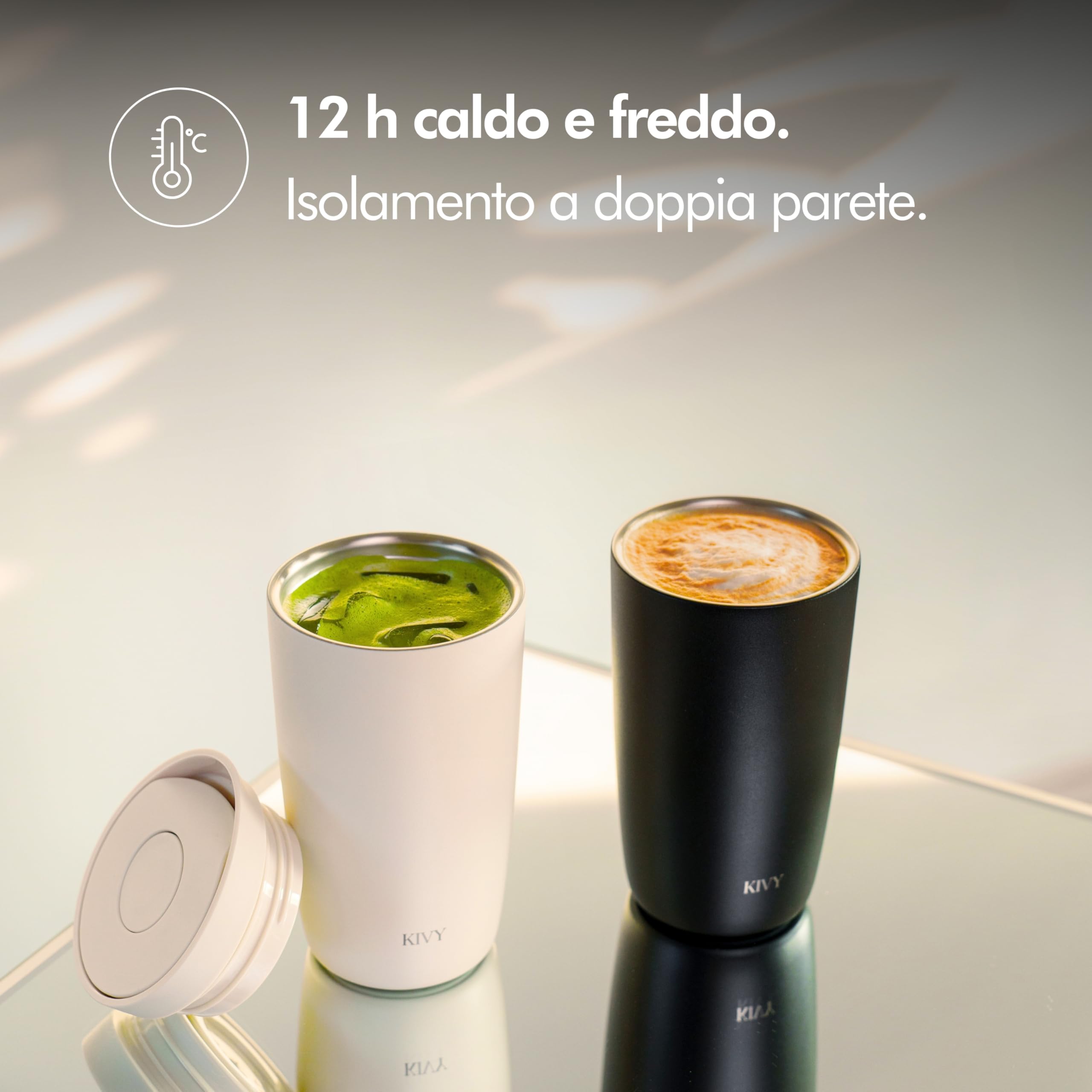 KIVY Tazza Termica 350ml [BICCHIERE CAFFÈ DA ASPORTO] - Thermos in Acciaio Inox Per Caffè o Tè - Bicchiere Termico Da Viaggio - Bicchiere da Caffè Lavabile in Lavastoviglie e Antigoccia - Verde