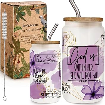 Christian God Is within Her 16oz Glass Cup With Lid Christmas Gifts for Women, Religious Gifts for Women, Christian Coffee Mug, Spiritual Inspirational Gift, Bible Gift, Birthday Christmas Cup for Her