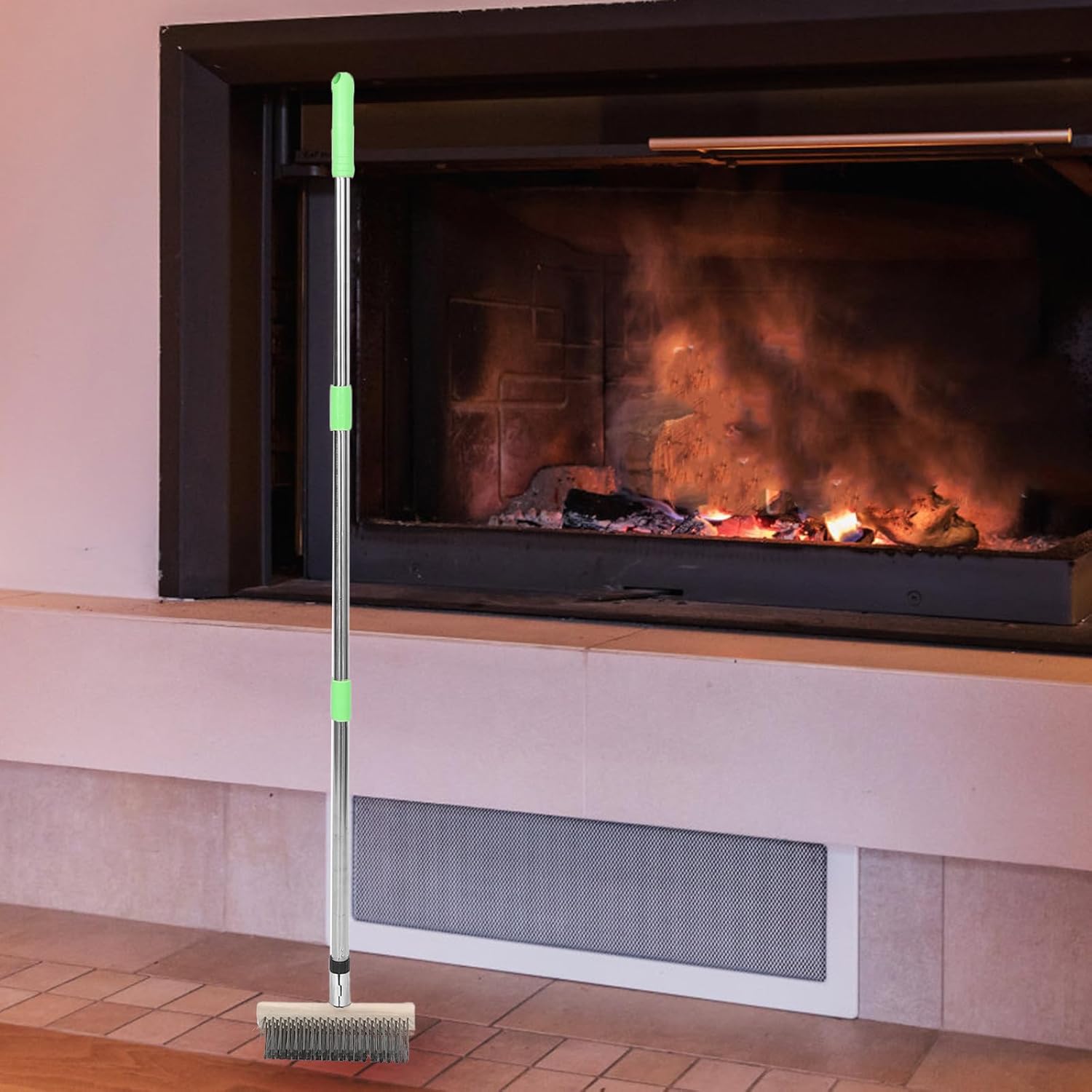 Fireplace Wire Brush Broom - Long Handle Ash Sweeper with Metal Bristles 49.2'' - Ergonomic Brush for Hearth and Stove Cleaning