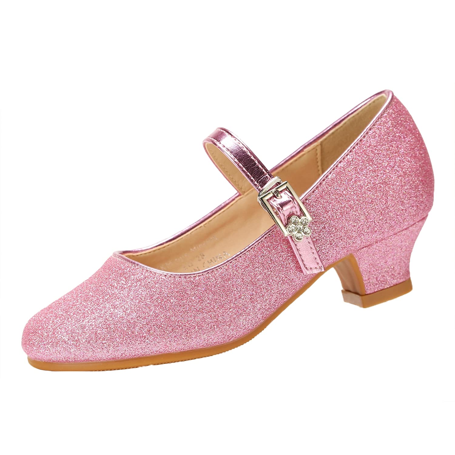 Photo 1 of (USED) EIGHT KM Girls High Heel Dress Shoes Mary Jane Princess Wedding Party Pump Shoes EKM7015 Sparkle Glitter Minerva Pink Size 13.5 US Little Kid size 36