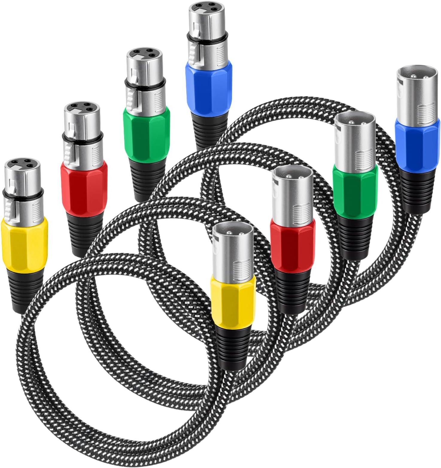 XLR Cable 3 FT/4 Pack, Microphone Cable 3 Pin Nylong Braided Balanced XLR Male to Female Heavy Duty Mic Patch Cords (Pure Copper Conductors)