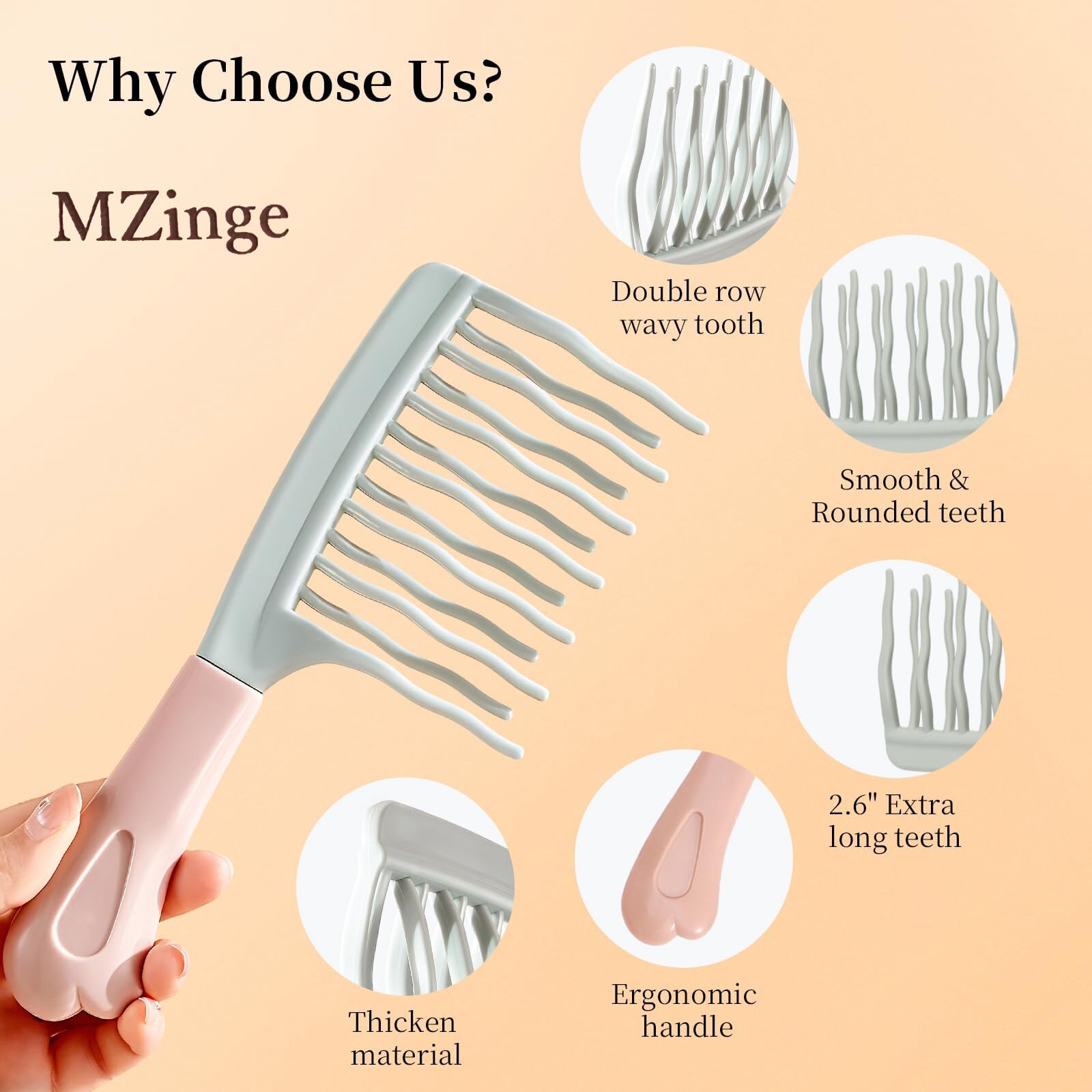 Upgraded Wide Tooth Comb for Curls Detangling Comb with Double Row Wavy Tooth for Curly/Wavy/Thick/Long/Wet & Dry Hair - Image 4