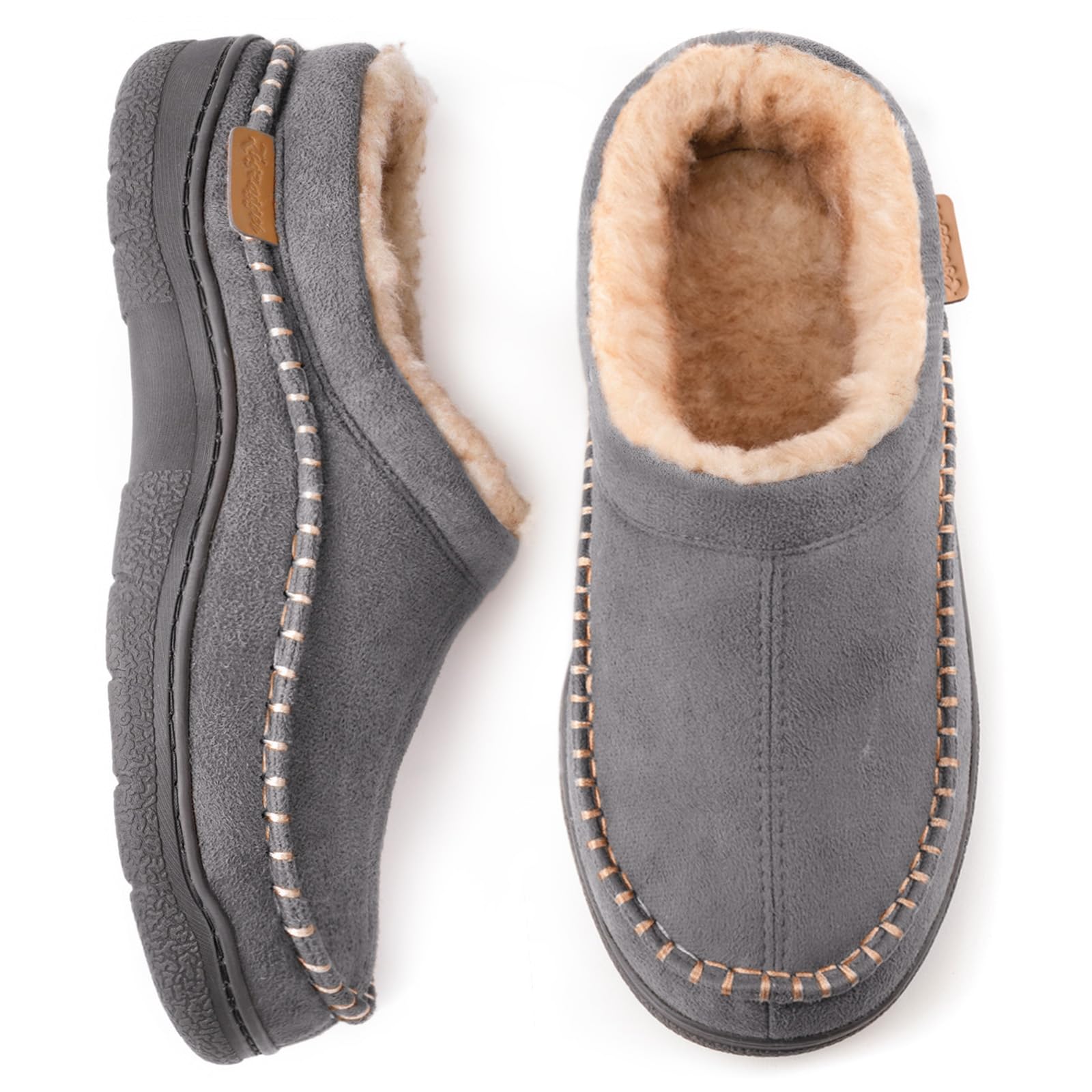 Men's Slip On Moccasin Slippers, Indoor/Outdoor Warm Fuzzy Comfy House Shoes, Fluffy Wide Loafer Slippers