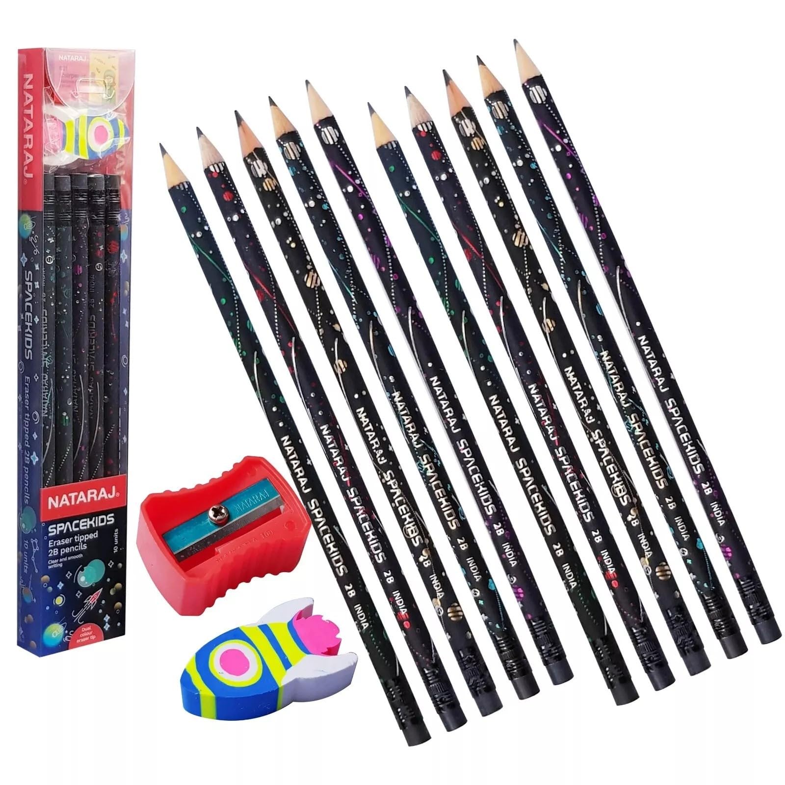Nataraj Platinum Extra Dark 2B Pencils with Sharpener – Pack of 12, Smooth Writing & Easy Sharpening